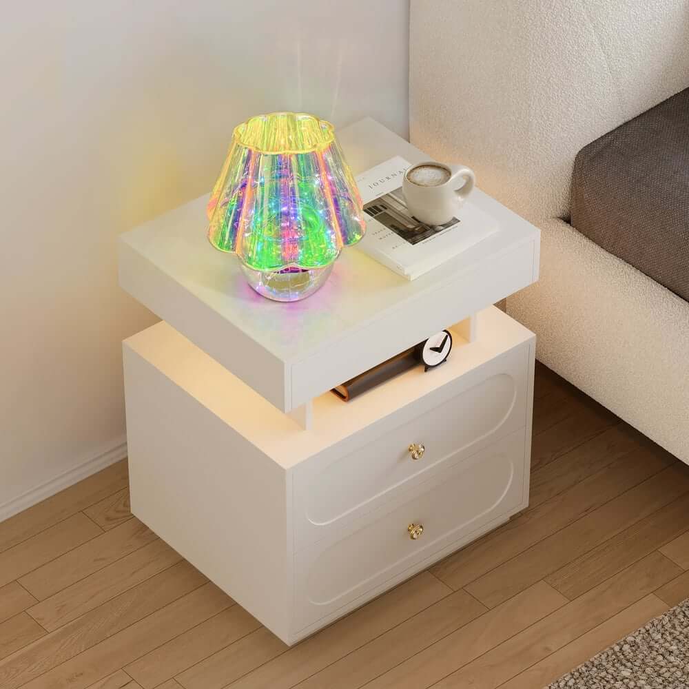 Iridescent Glass LED Table Lamp with Dimmable Down Lighting