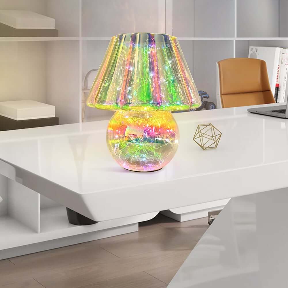 Iridescent Glass LED Table Lamp with Dimmable Down Lighting