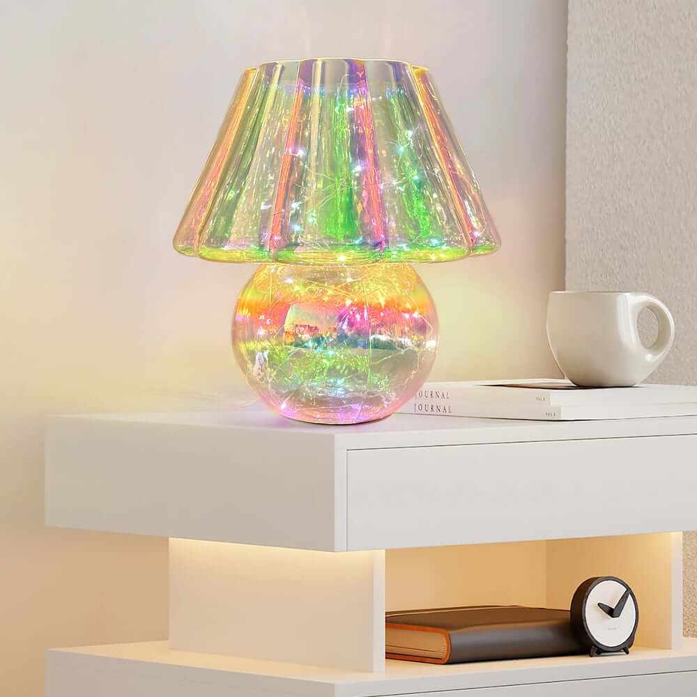 Iridescent Glass LED Table Lamp with Dimmable Down Lighting