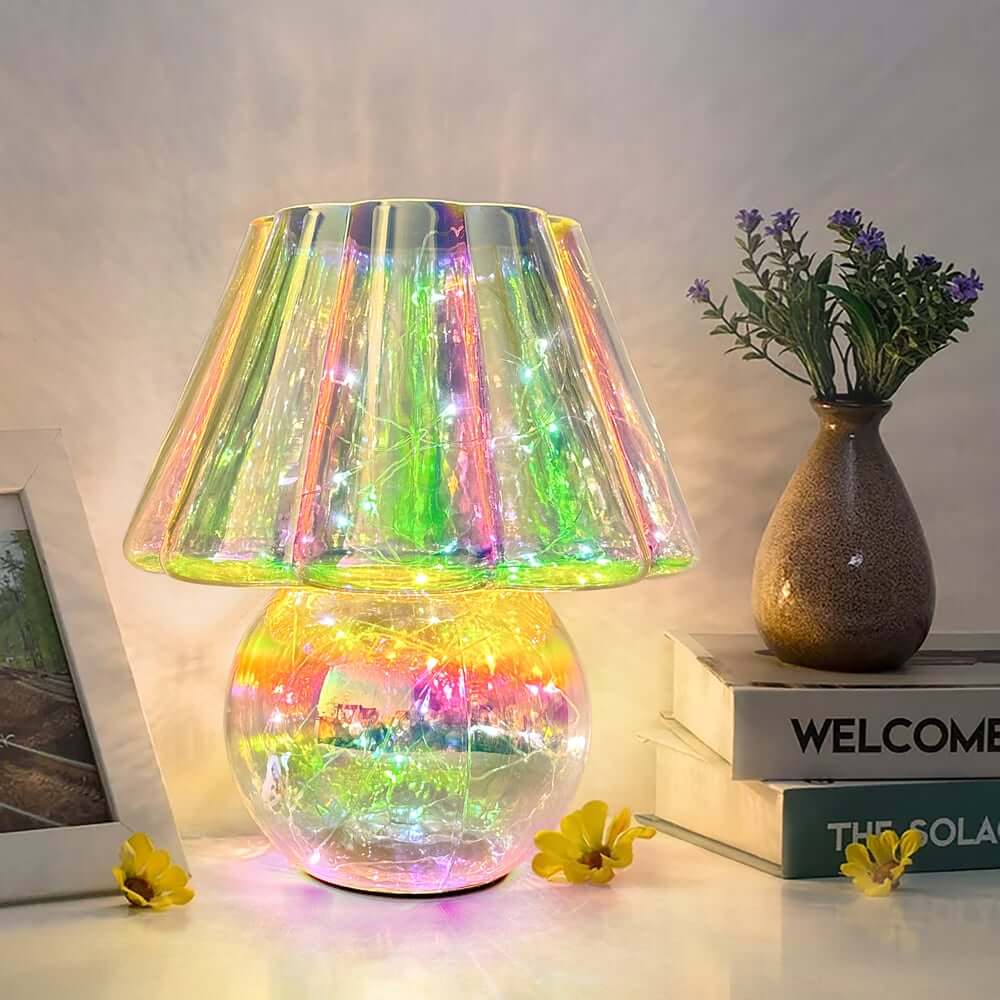 Iridescent Glass LED Table Lamp with Dimmable Down Lighting Main Product Image