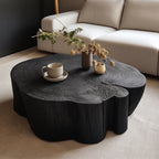 Irregular Round Black Coffee Table in Natural Wood Finish