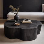 Irregular Round Black Coffee Table in Natural Wood Finish