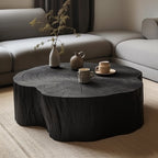 Irregular Round Black Coffee Table in Natural Wood Finish