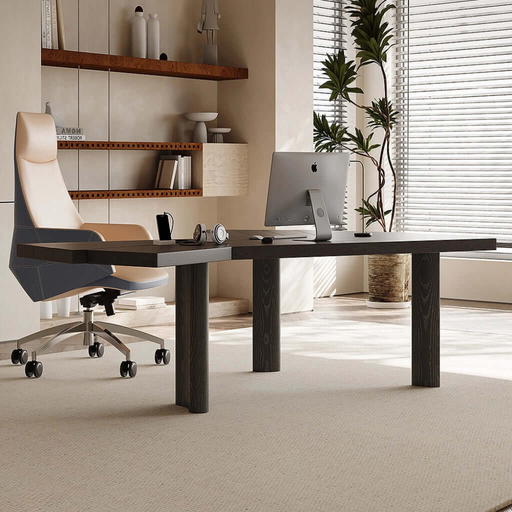 Irregular Shape Black Executive Desk With Ash Wood Legs サブ画像