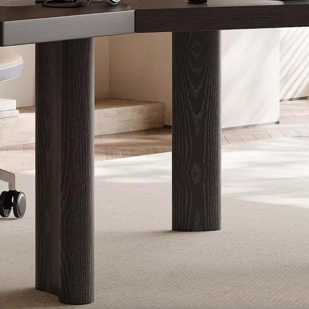 Irregular Shape Black Executive Desk With Ash Wood Legs