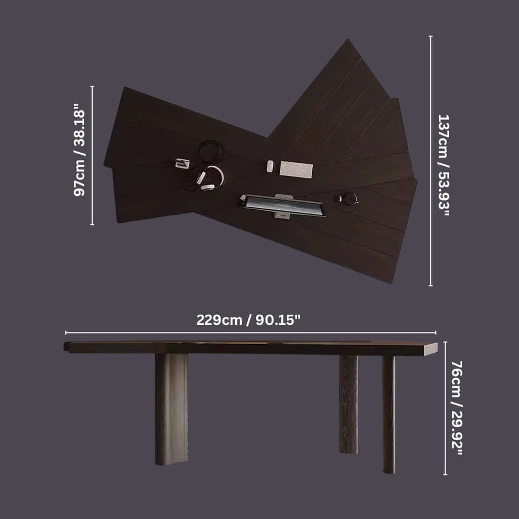 Irregular Shape Black Executive Desk With Ash Wood Legs