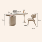 Irregular Shaped Wooden Desk with Chair and Drawers