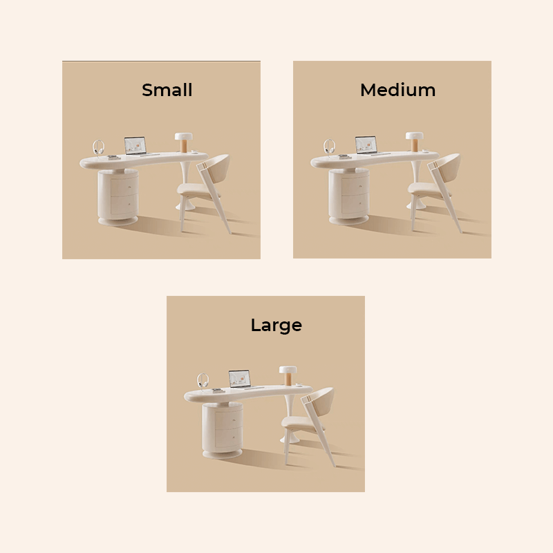 Irregular Shaped Wooden Desk with Chair and Drawers