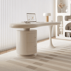 Irregular Shaped Wooden Desk with Chair and Drawers