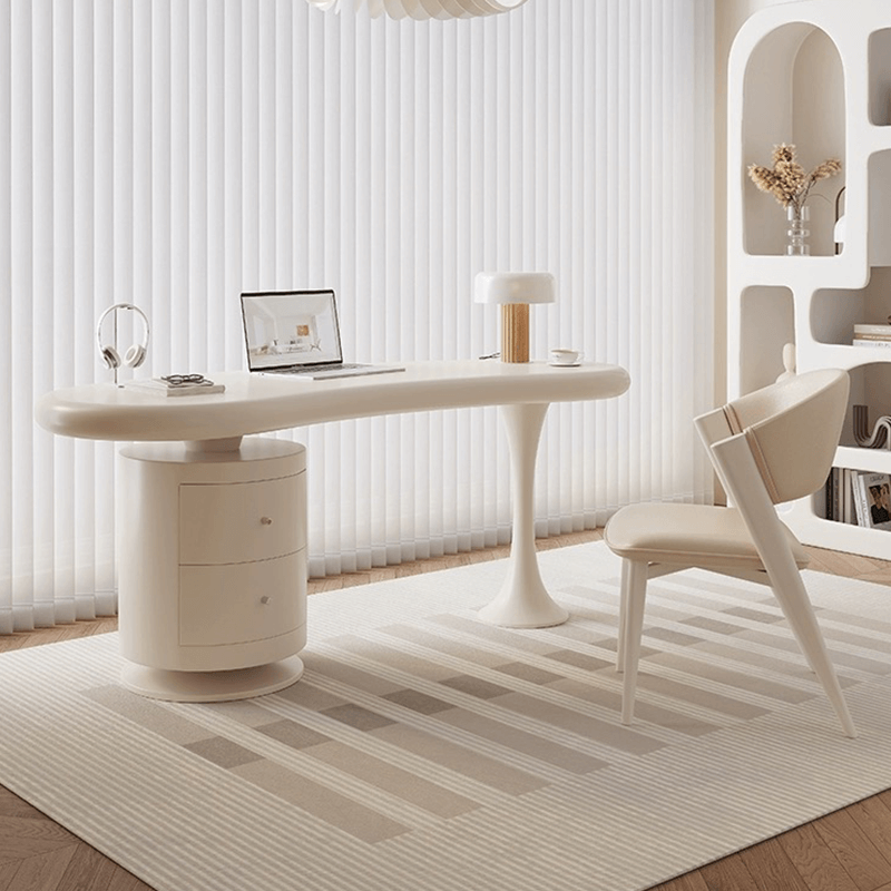Irregular Shaped Wooden Desk with Chair and Drawers Main Product Image Main image
