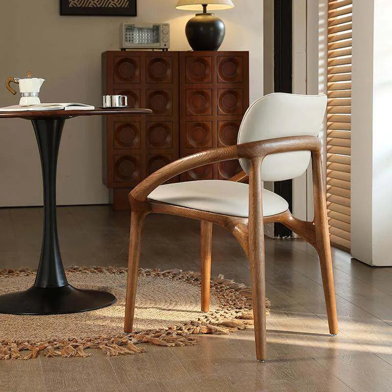 Italian Ash Wood Armchair With Sculpted C-Back, Upholstered Dining Series