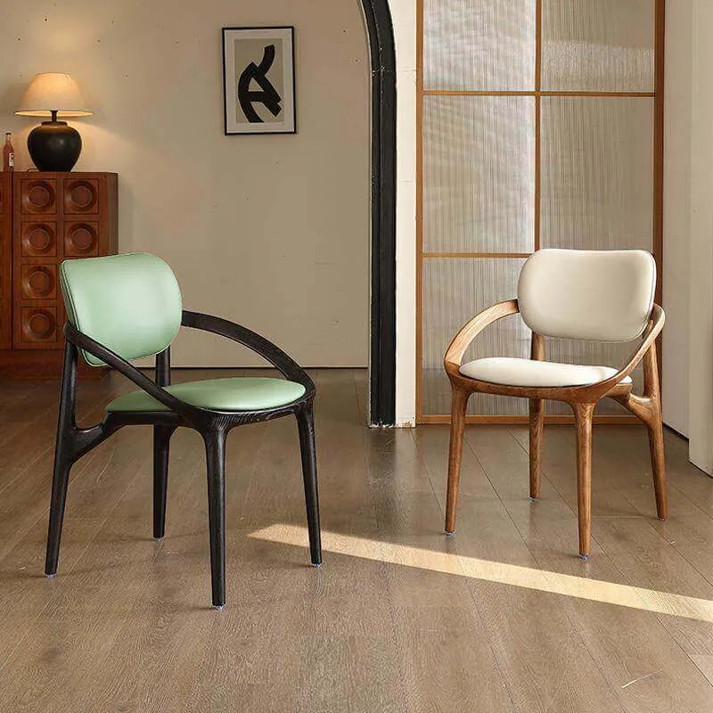 Italian Ash Wood Armchair With Sculpted C-Back, Upholstered Dining Series