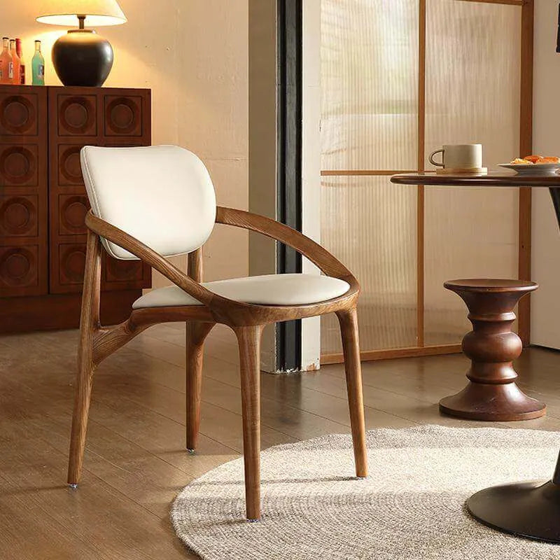 Italian Ash Wood Armchair With Sculpted C-Back, Upholstered Dining Series