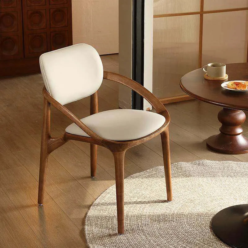 Italian Ash Wood Armchair With Sculpted C-Back, Upholstered Dining Series