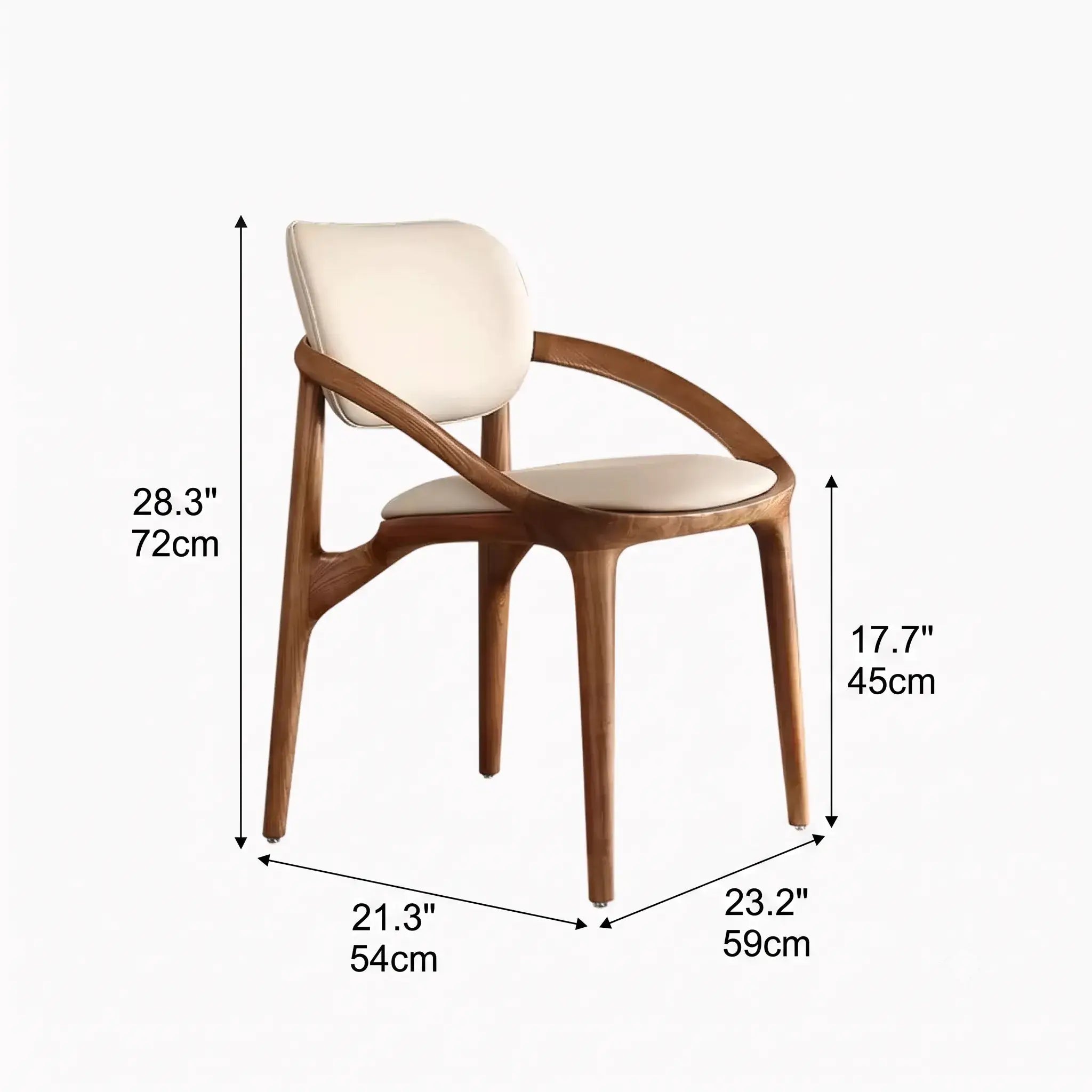 Italian Ash Wood Armchair With Sculpted C-Back, Upholstered Dining Series Dimensions