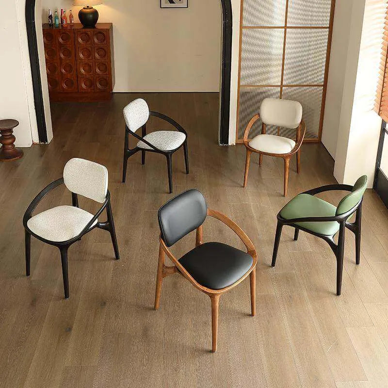 Italian Ash Wood Armchair With Sculpted C-Back, Upholstered Dining Series Main Product Image Imagen principal del producto
