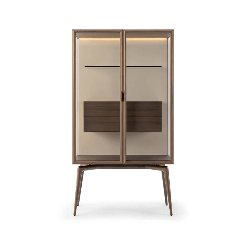 Italian Glass Wine Cabinet With Stainless Steel Frame