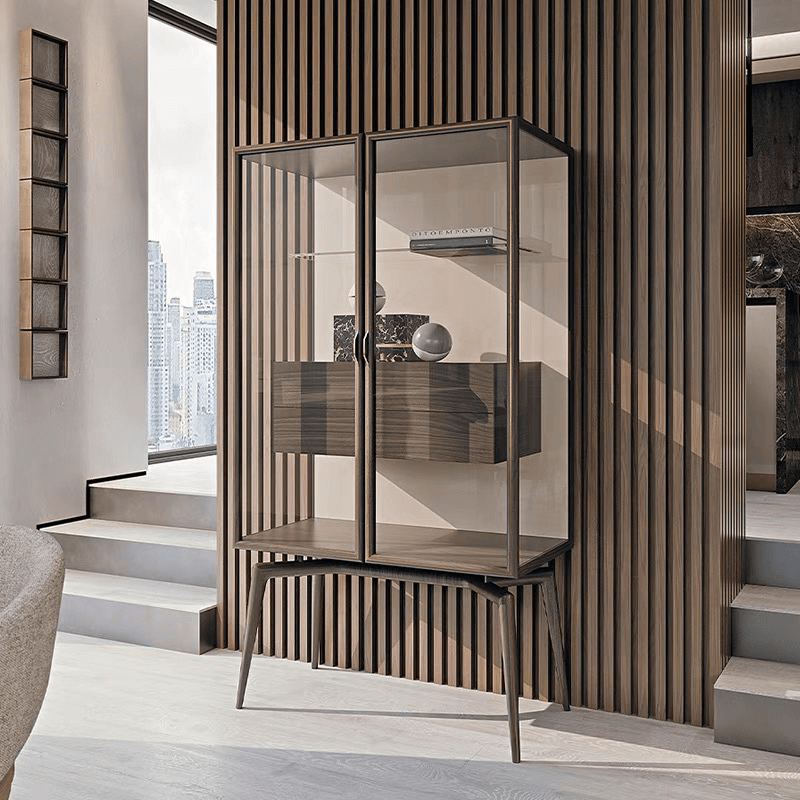 Italian Glass Wine Cabinet With Stainless Steel Frame