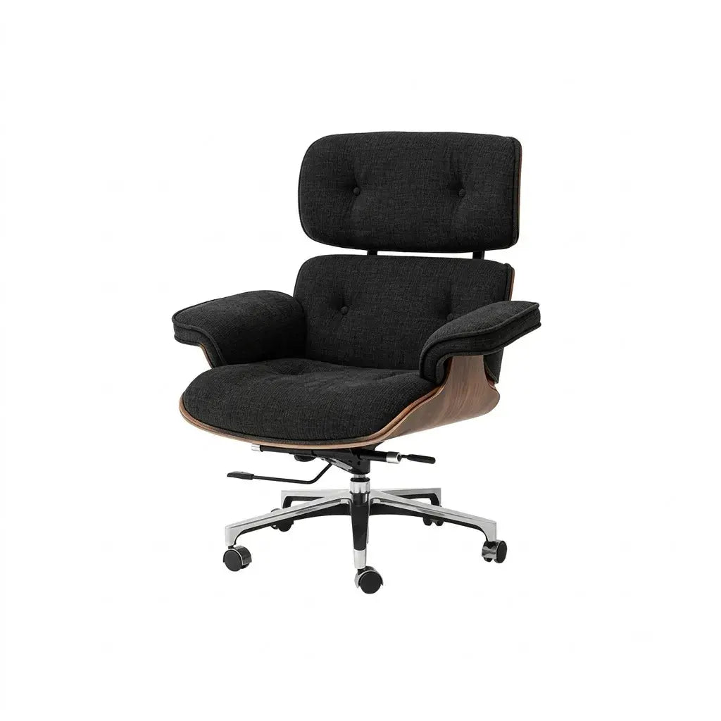 Italian Minimalist Chenille Office Chair With Walnut Back and Silent Casters