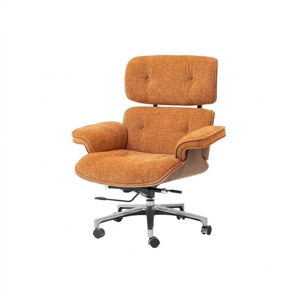 Italian Minimalist Chenille Office Chair With Walnut Back and Silent Casters