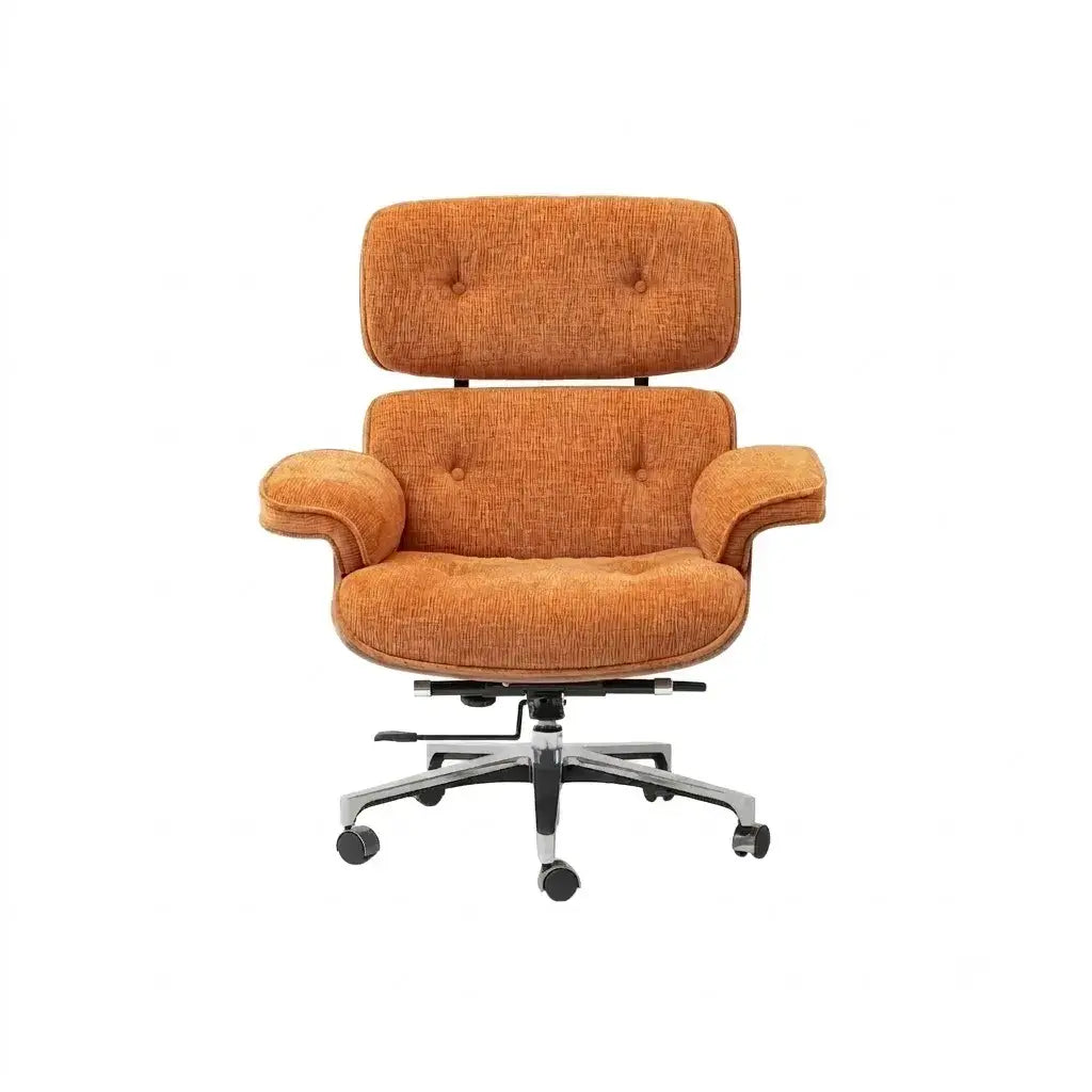 Italian Minimalist Chenille Office Chair With Walnut Back and Silent Casters