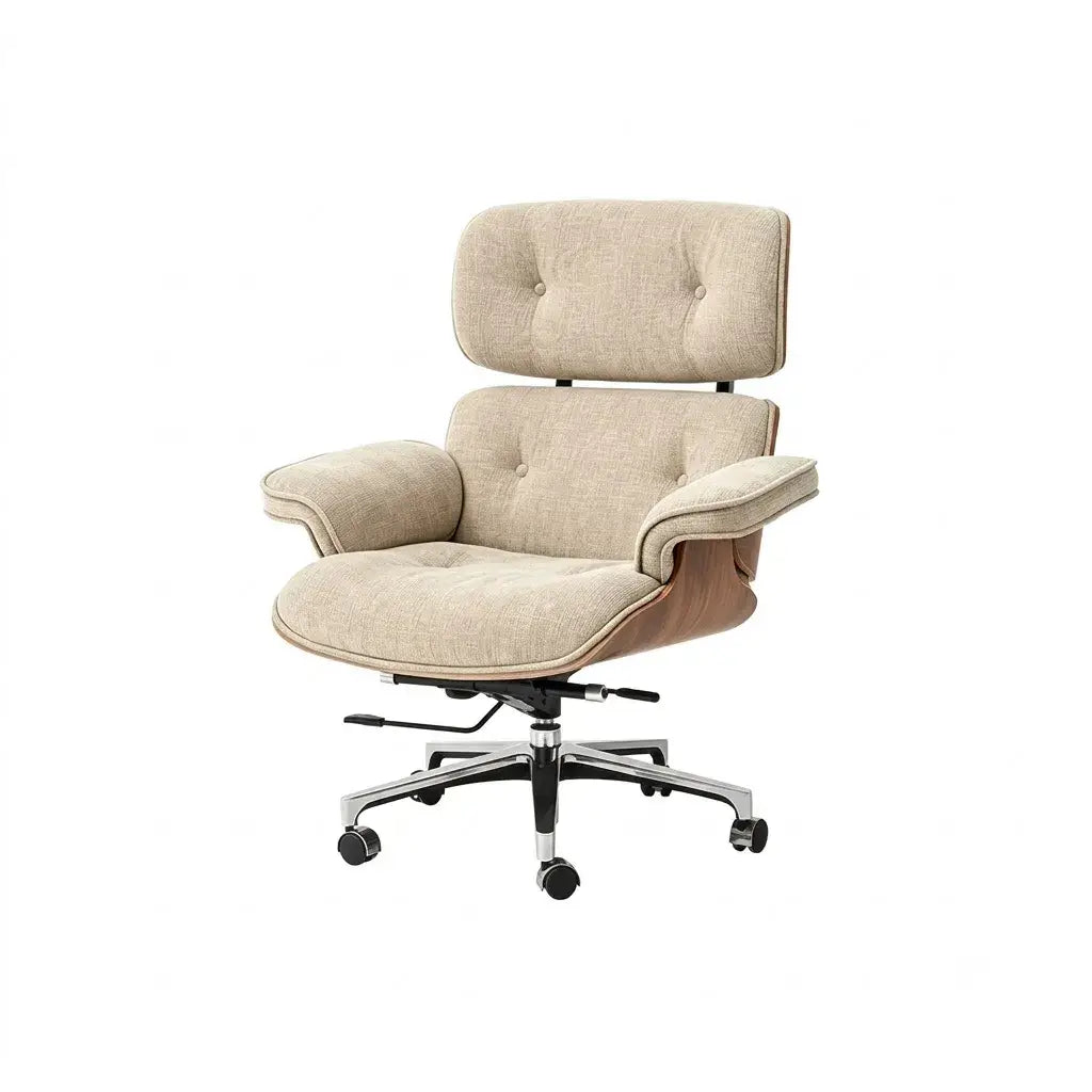 Italian Minimalist Chenille Office Chair With Walnut Back and Silent Casters