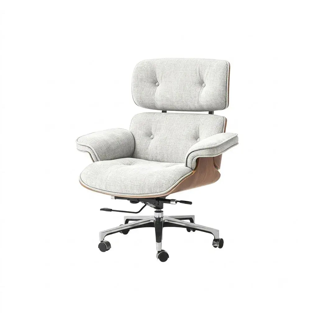 Italian Minimalist Chenille Office Chair With Walnut Back and Silent Casters