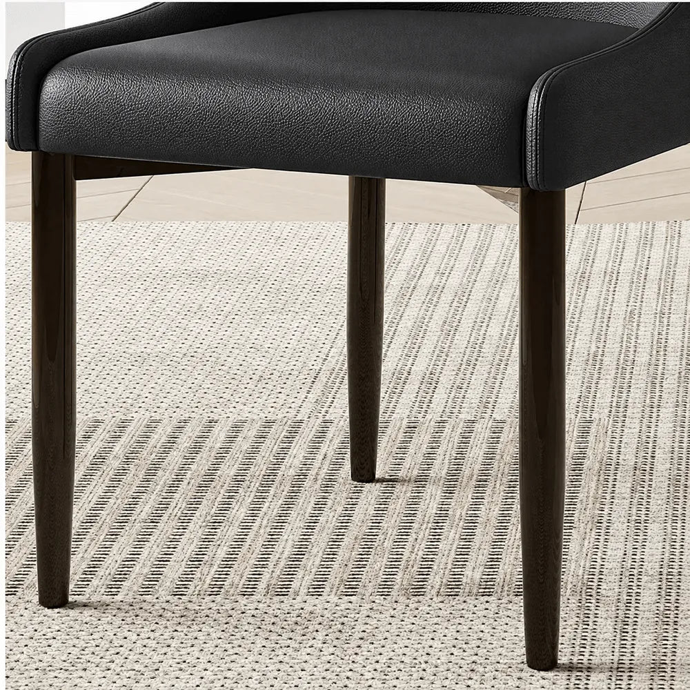Italian Minimalist Dining Chair Series with Curved Arms, Leather Upholstery and Slim Steel Legs