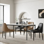 Italian Minimalist Dining Chair Series with Curved Arms, Leather Upholstery and Slim Steel Legs