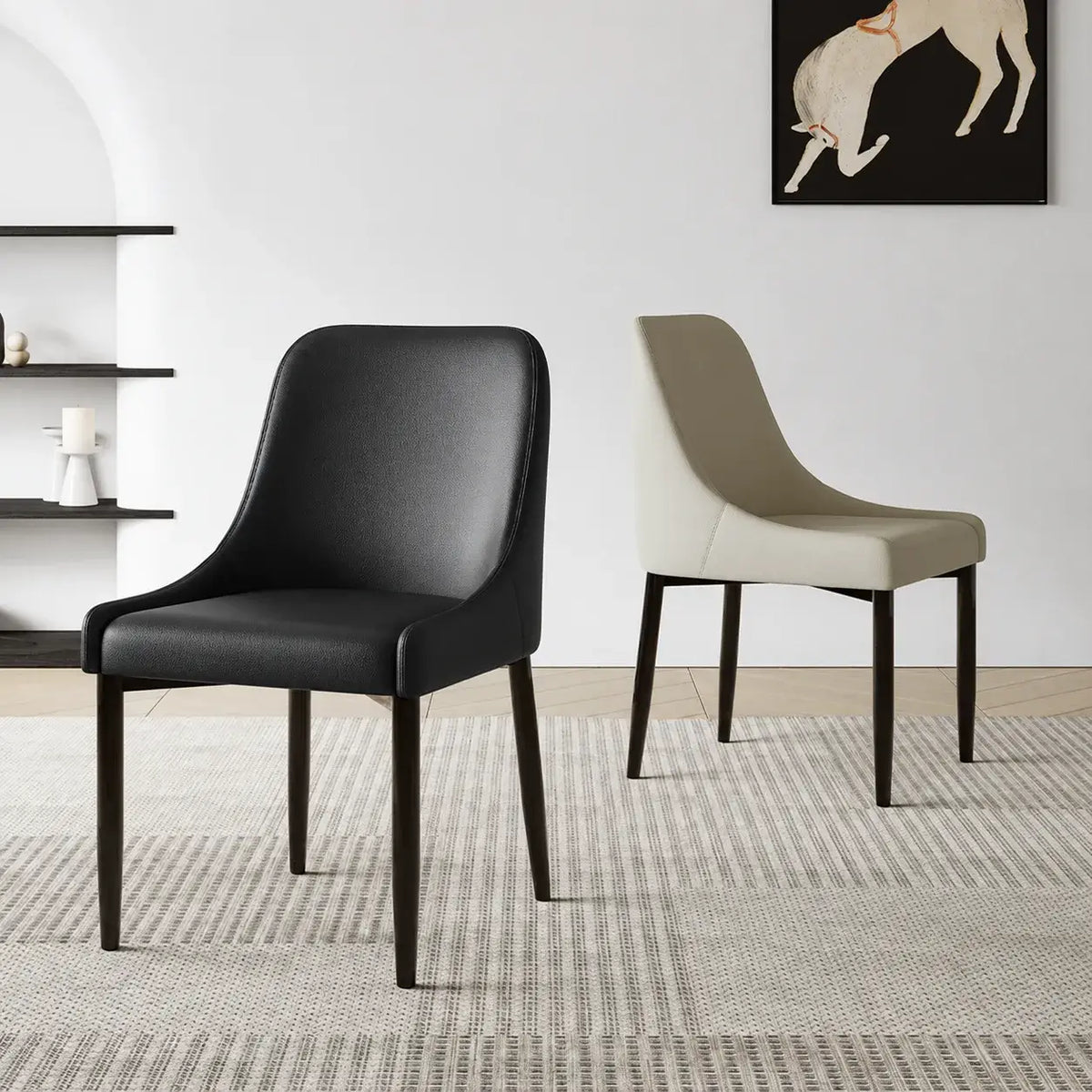 Italian Minimalist Dining Chair Series with Curved Arms, Leather Upholstery and Slim Steel Legs Main Product Image Main image