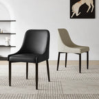 Italian Minimalist Dining Chair Series with Curved Arms, Leather Upholstery and Slim Steel Legs Main Product Image