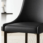Italian Minimalist Dining Chair Series with Curved Arms, Leather Upholstery and Slim Steel Legs