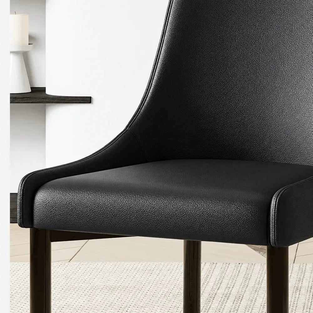 Italian Minimalist Dining Chair Series with Curved Arms, Leather Upholstery and Slim Steel Legs