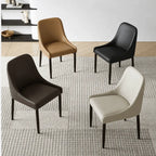 Italian Minimalist Dining Chair Series with Curved Arms, Leather Upholstery and Slim Steel Legs