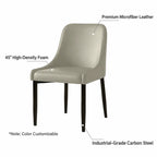 Italian Minimalist Dining Chair Series with Curved Arms, Leather Upholstery and Slim Steel Legs