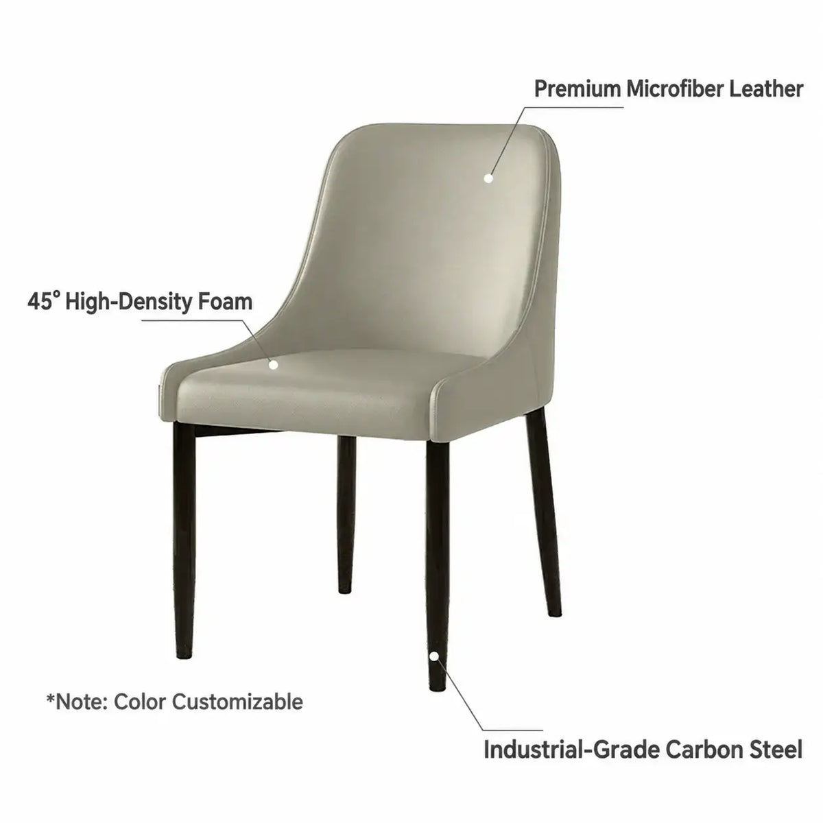 Italian Minimalist Dining Chair Series with Curved Arms, Leather Upholstery and Slim Steel Legs