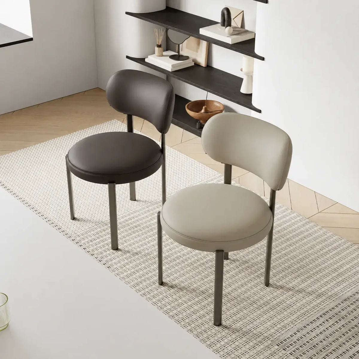 Italian Minimalist Dining Chair Series with Curved Back and Slim Metal Legs