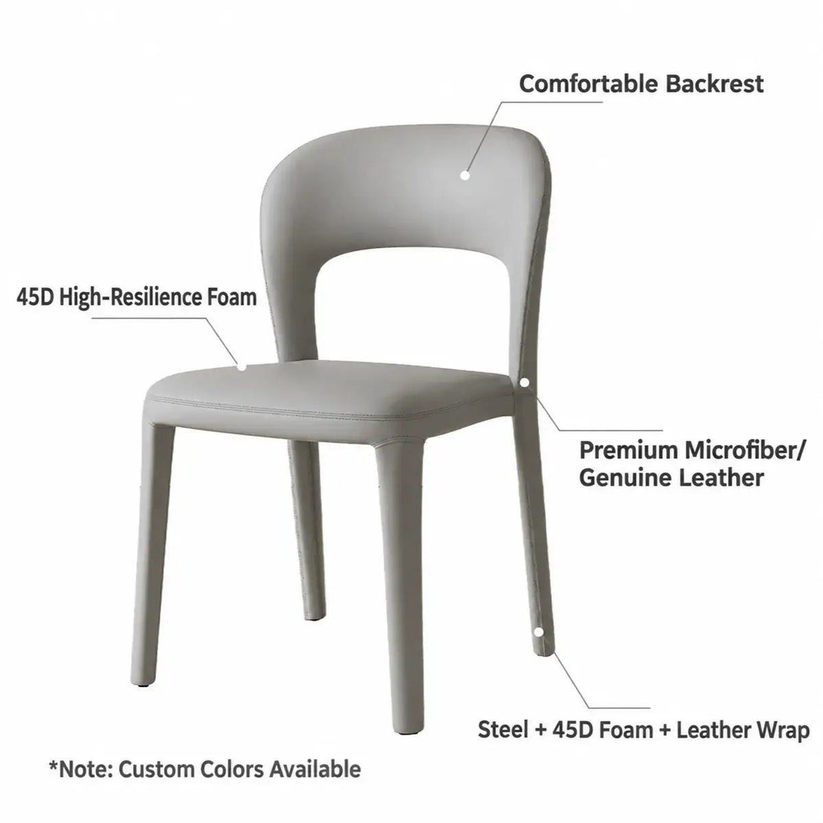 Italian Minimalist Dining Chair Series with Cutout Back and Leather Upholstery