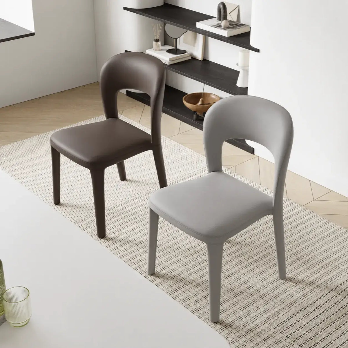 Italian Minimalist Dining Chair Series with Cutout Back and Leather Upholstery