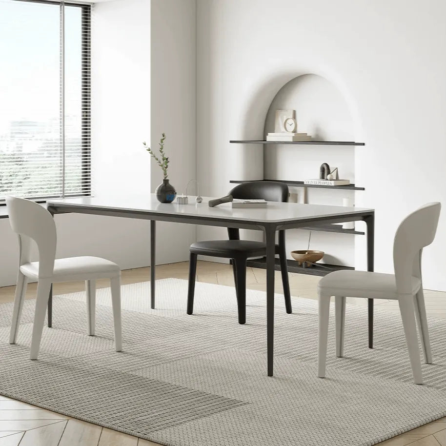 Italian Minimalist Dining Chair Series with Cutout Back and Leather Upholstery