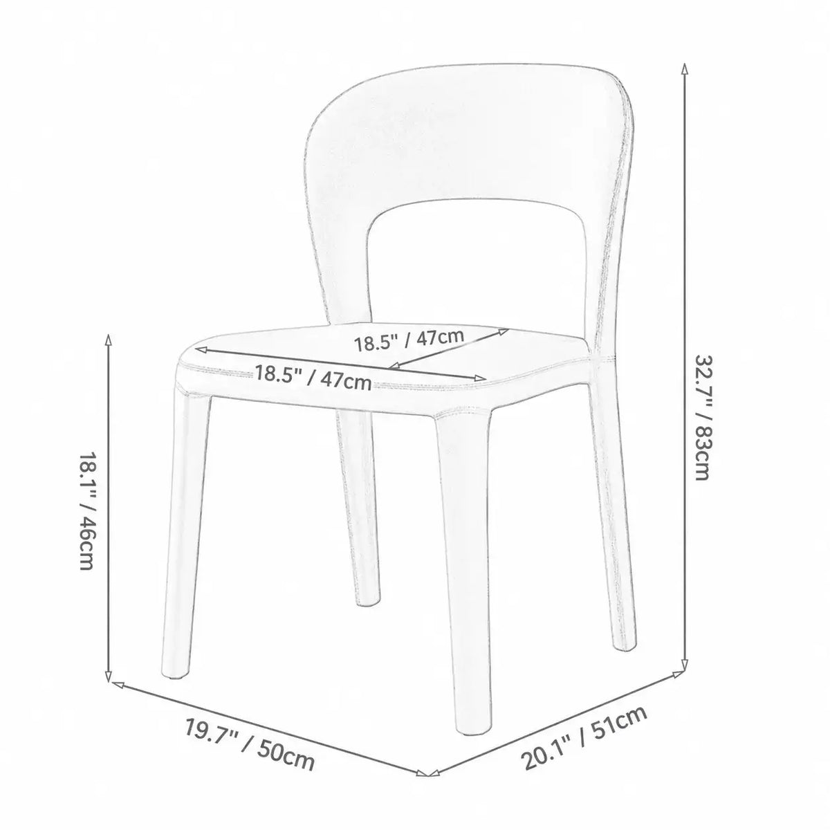 Italian Minimalist Dining Chair Series with Cutout Back and Leather Upholstery Dimensions