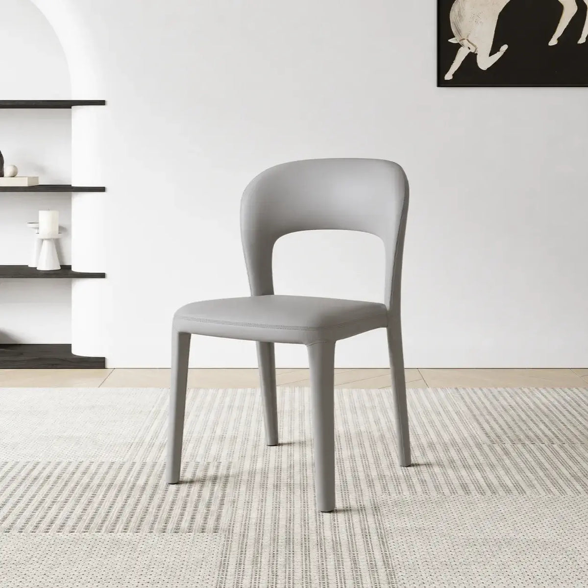 Italian Minimalist Dining Chair Series with Cutout Back and Leather Upholstery Main Product Image