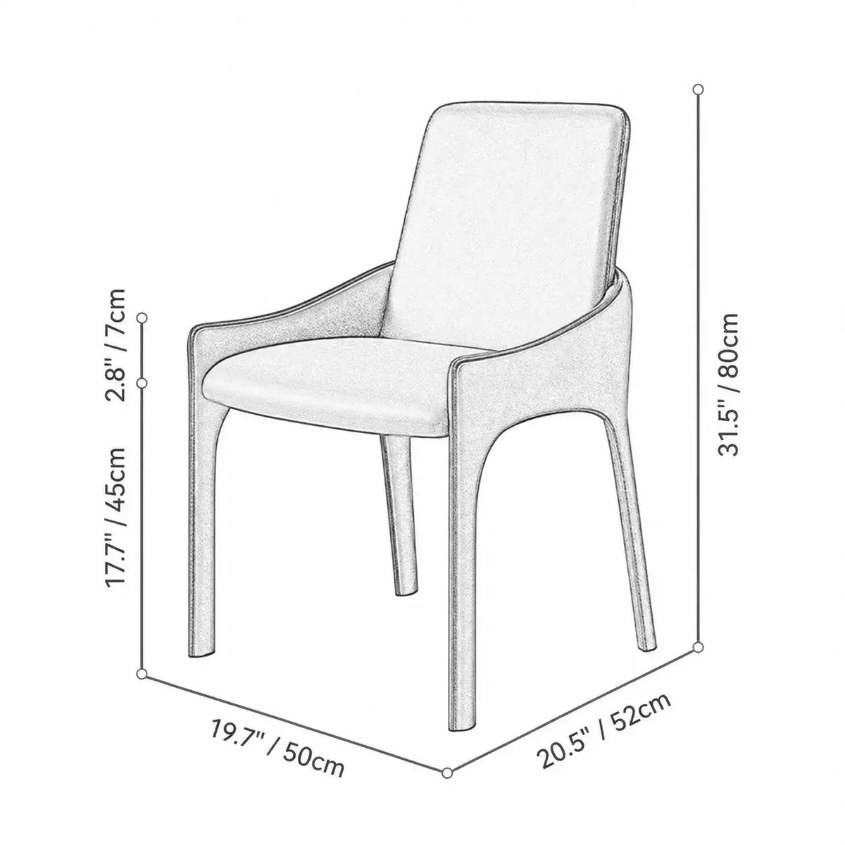 Italian Minimalist Dining Chair Series with Floating Back and Sleek Frame Dimensions