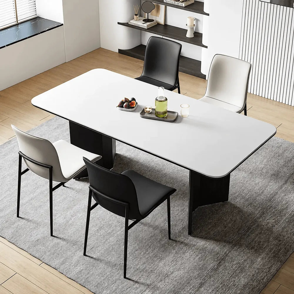 Italian Minimalist Dining Chair Series with Matte Leather and Slim Metal Legs