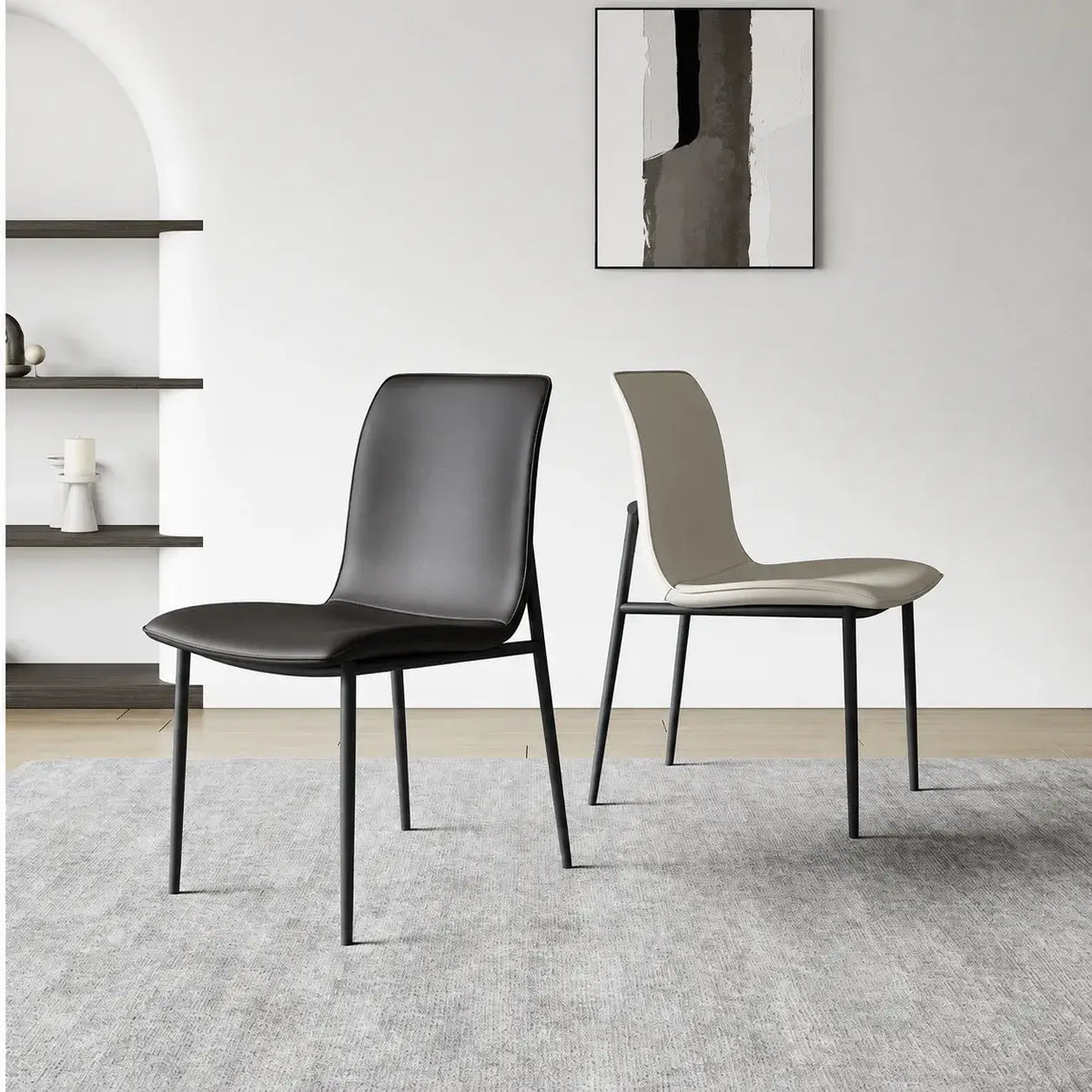 Italian Minimalist Dining Chair Series with Matte Leather and Slim Metal Legs