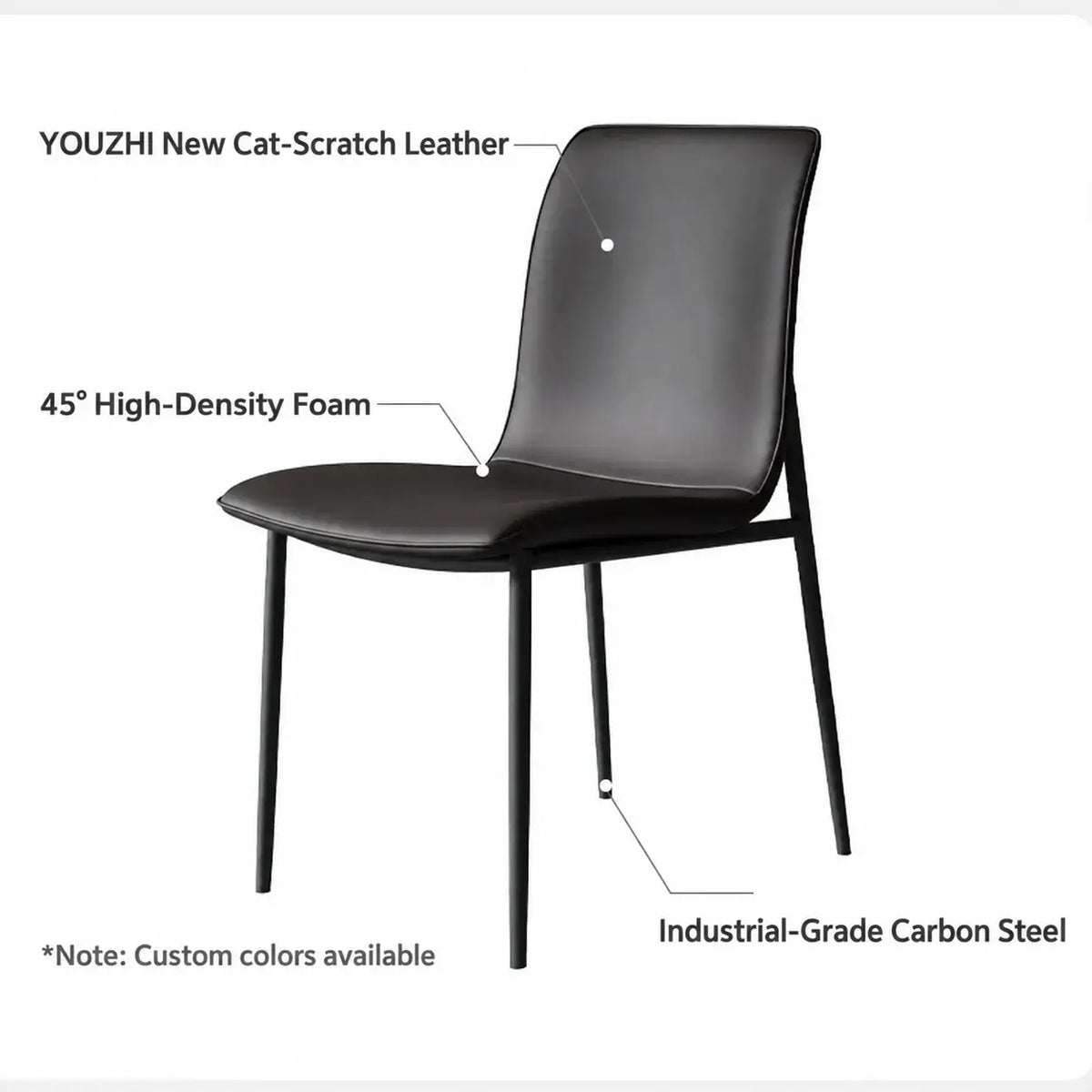 Italian Minimalist Dining Chair Series with Matte Leather and Slim Metal Legs