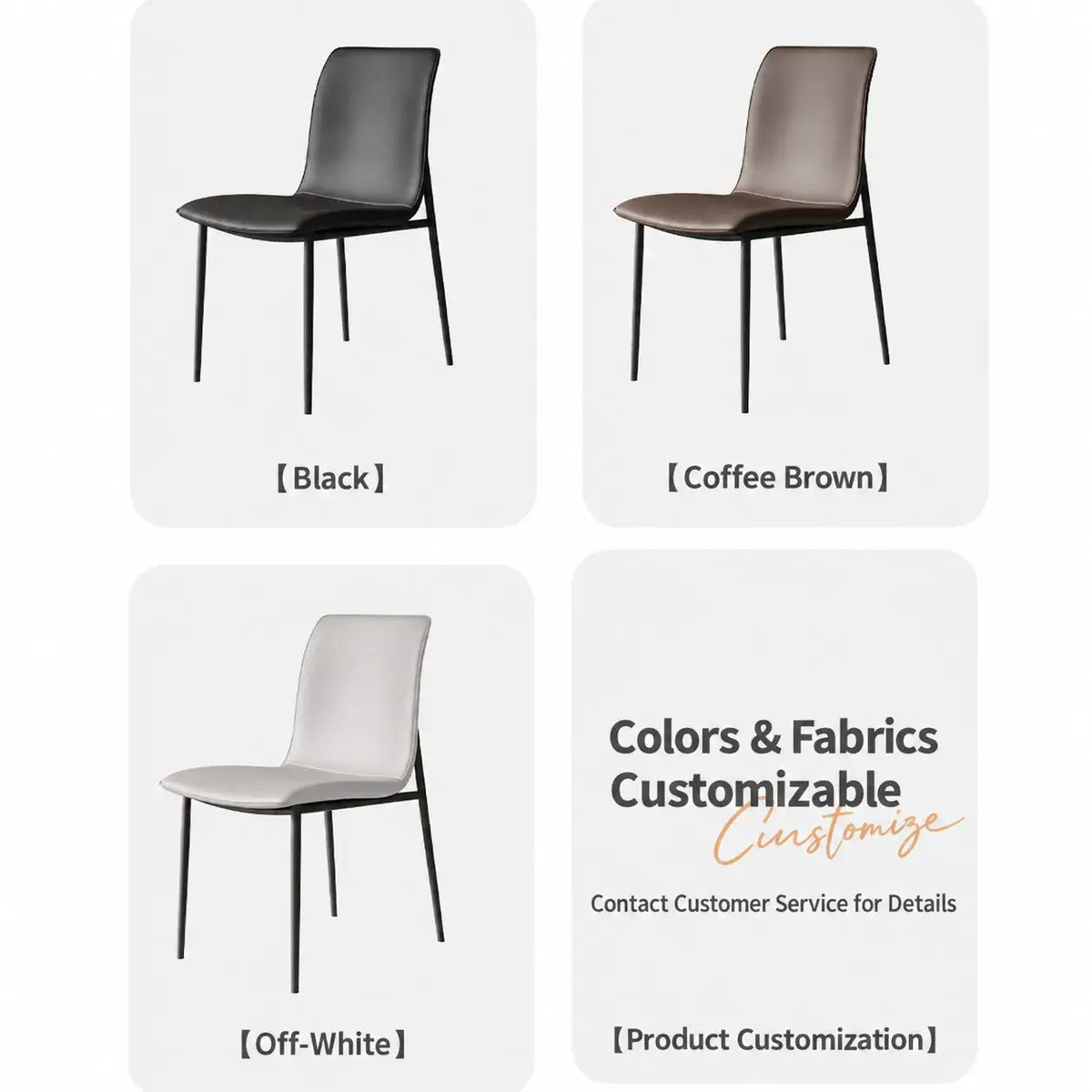 Italian Minimalist Dining Chair Series with Matte Leather and Slim Metal Legs