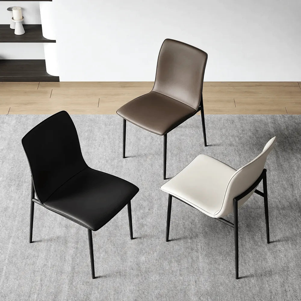 Italian Minimalist Dining Chair Series with Matte Leather and Slim Metal Legs