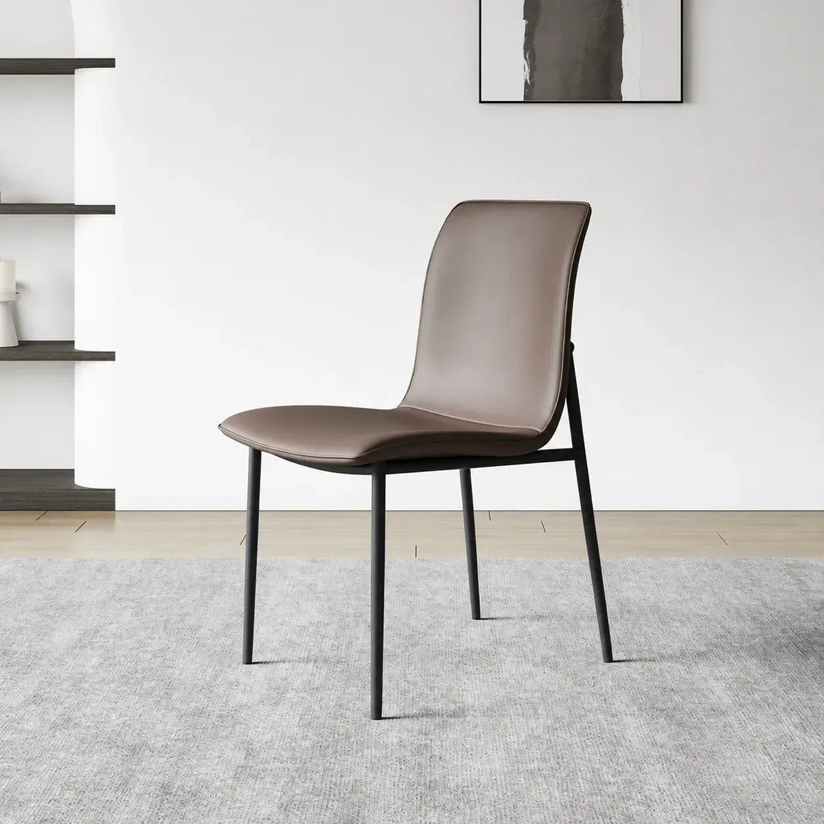 Italian Minimalist Dining Chair Series with Matte Leather and Slim Metal Legs Main Product Image Main image
