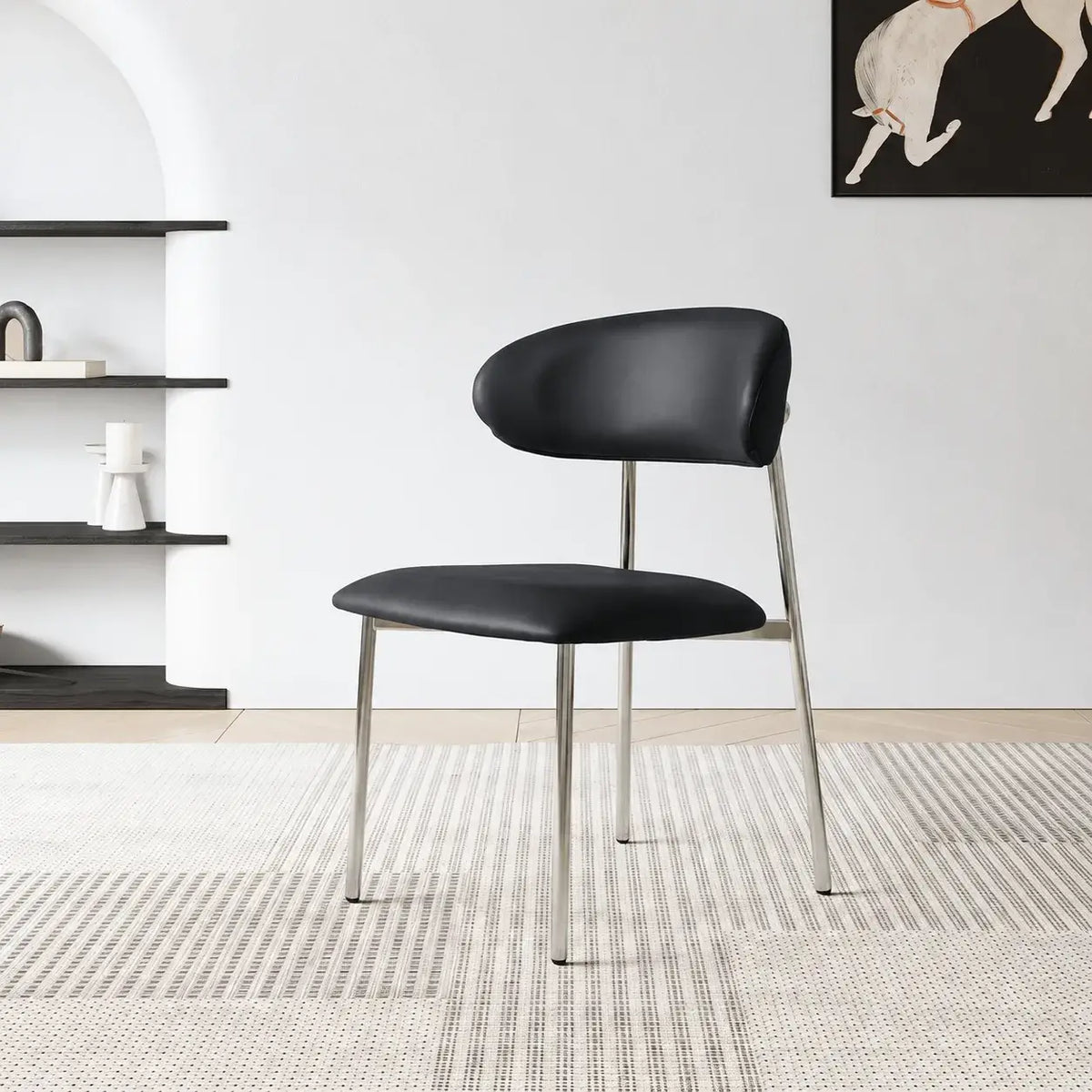 Italian Minimalist Dining Chair Series with Stainless Steel Legs and Curved Back